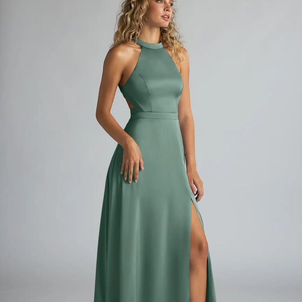 Bridesmaid Dress - Azazie Halter Maxi Dress Eucalyptus